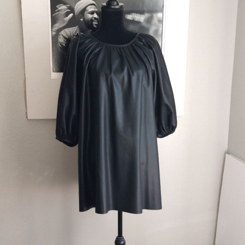 COPY - Forever 21 black vegan leather mini short swing dress.